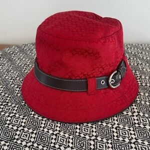 Coach Red Bucket Hat with Buckle